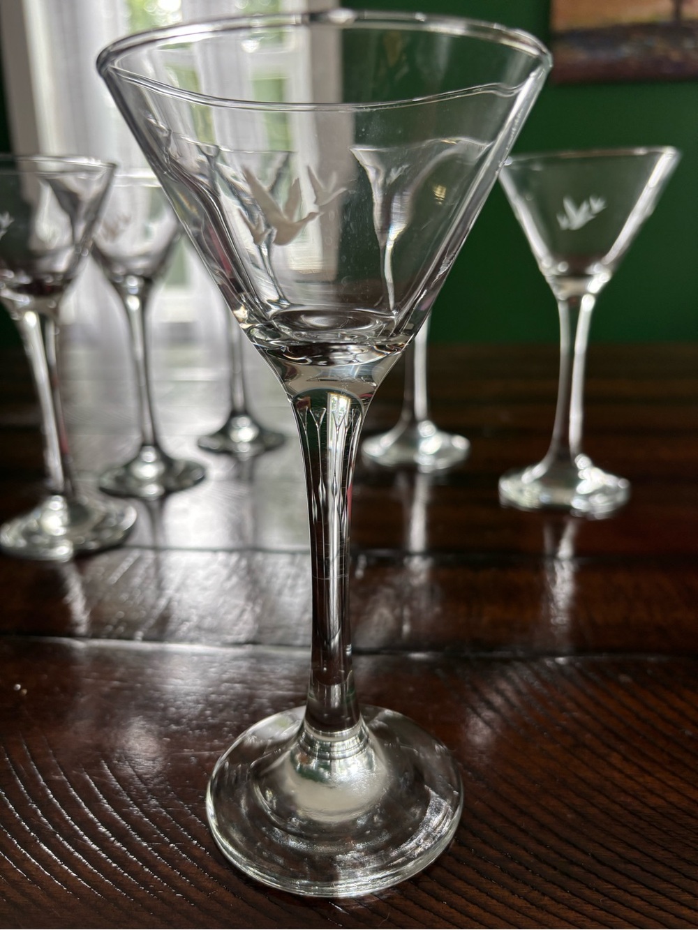 Crystal Etched Martini Glasses - Clear Stemware (Set)